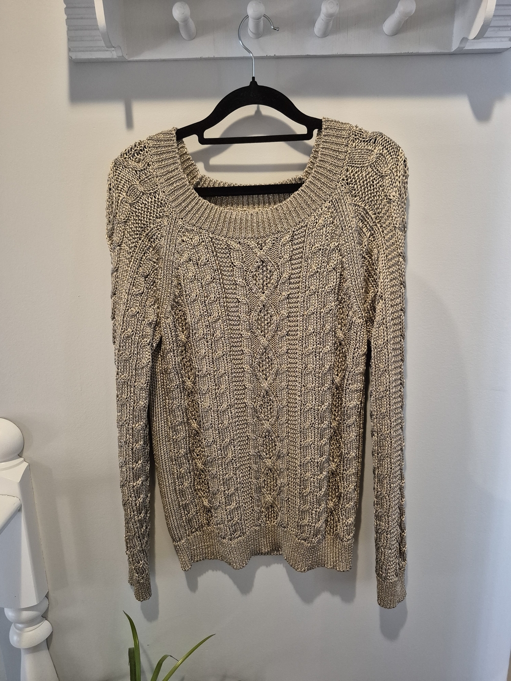 Cleo Gold Heavy Cable Knit Scoop Neck Sweater